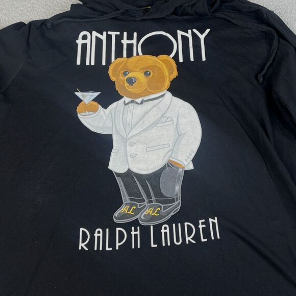 Polo Ralph Lauren Polo Bear Hoodie Mens L Black Knit Sweatshirt 2 Sided Sweater - Picture 3 of 9